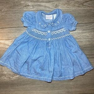 EUC True Vintage All Mine 100% Cotton Blue Smocked Denim Baby Dress